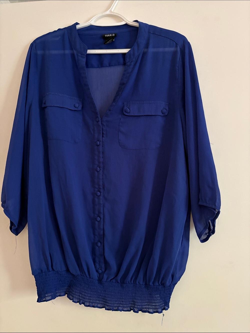 torrid Royal Blue Sheer Button-Front Blouse size 2